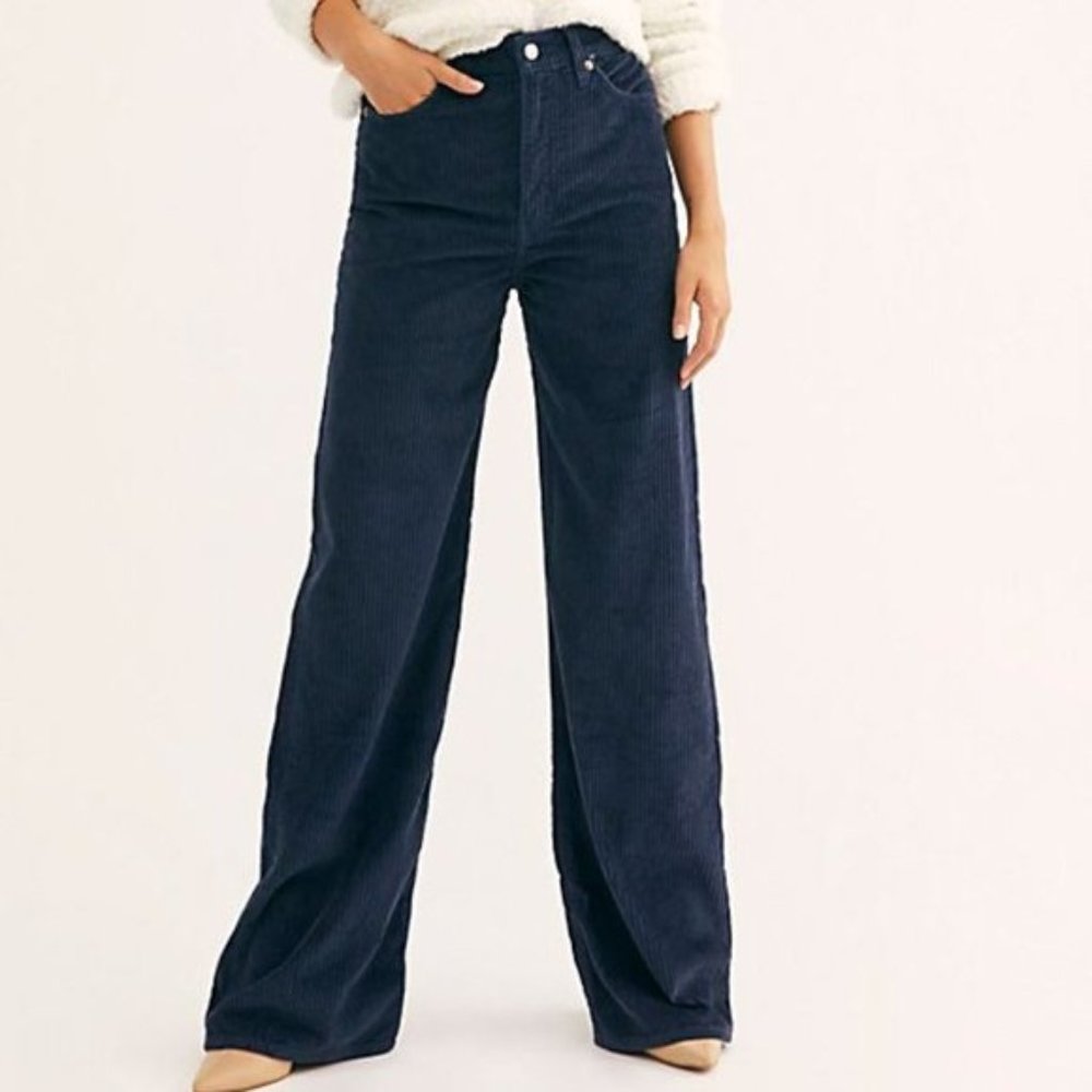 LEVI'S 24 Ribcage Blue High RIse Wide Leg Corduroy Jeans Cords NWT
